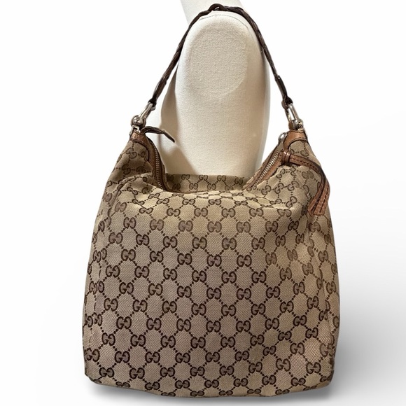 Gucci Handbags - Gucci GG Canvas Bamboo Hobo Bag Brown Leather Braided Strap